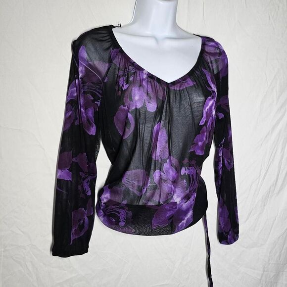 Vintage y2k 90s witchy whimsigoth floral purple chiffon top - Picture 1 of 4